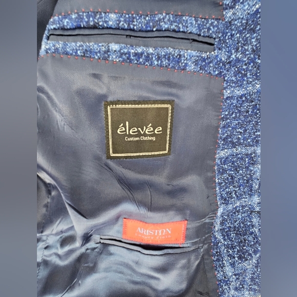 Elevee Suit Jacket Blazer Coat 44L BLUE WINDOWPANE Plaid Bespoke Custom - Picture 6 of 10